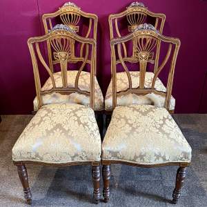Set of Four Edwardian Inlaid Mahogany and Rosewood Dining Chairs