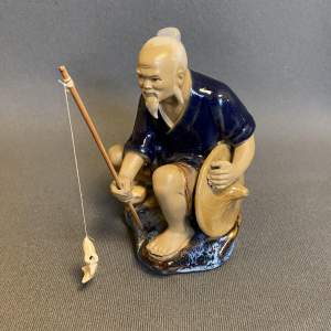 Vintage Chinese Shiwan Mudman Figurine of a Man Fishing