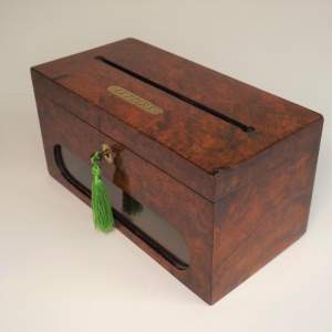 Edwardian Burr Walnut Country House Letter Box & Working Lock Key