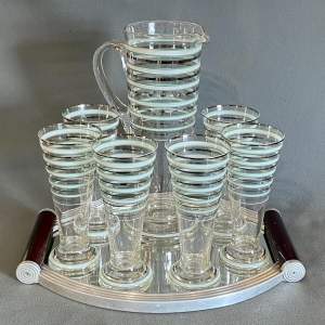 Art Deco Cocktail Glass Set with Mirrored Tray