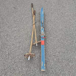 Pair of German Vintage Skis with Poles - Schichten Rhön