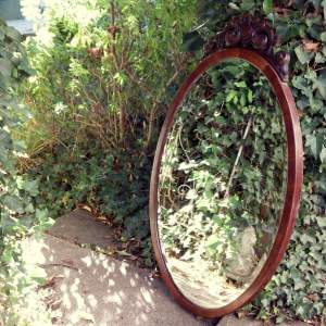 19th Century Antique Mahogany Large Oval Wall Portrait Mirror