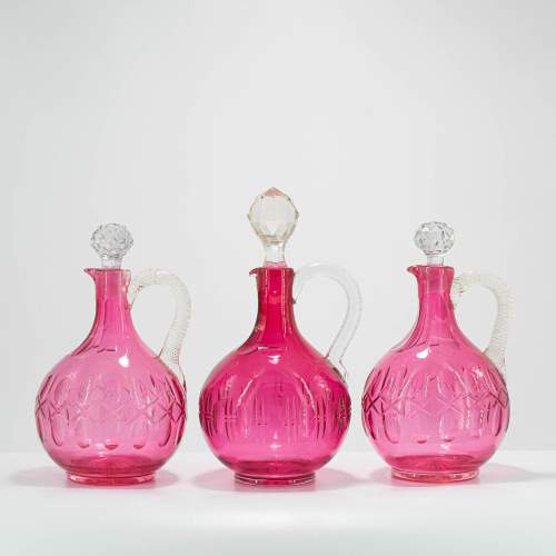 Three Victorian Cranberry Glass Decanters with Stoppers image-2