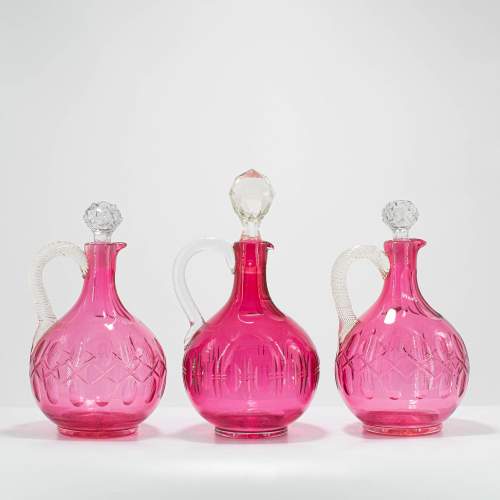 Three Victorian Cranberry Glass Decanters with Stoppers image-3