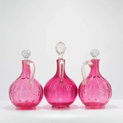Three Victorian Cranberry Glass Decanters with Stoppers image-4