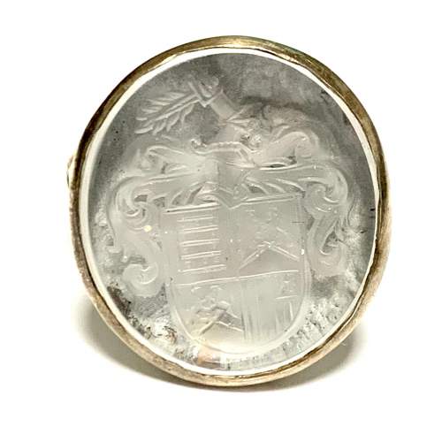 Knights Rock Crystal Engraved Seal Silver Ring image-2