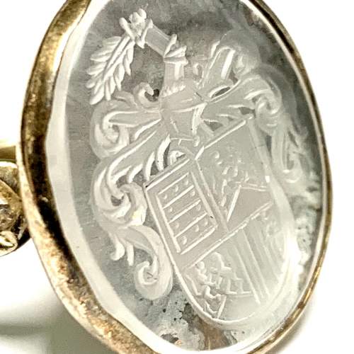 Knights Rock Crystal Engraved Seal Silver Ring image-5