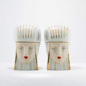 A Rare Pair of French Art Deco Figural Bonbonnieres by Robj