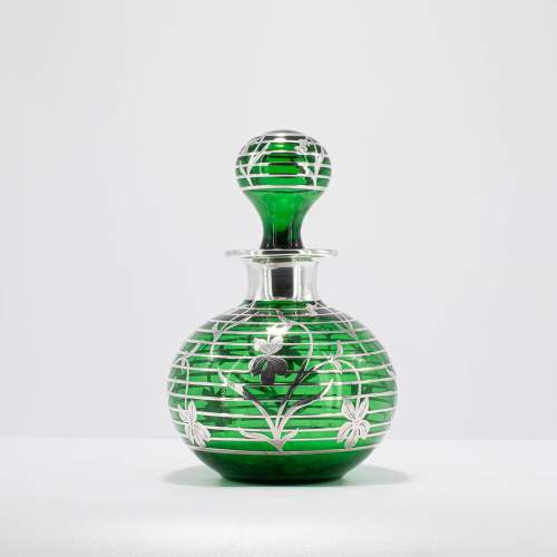 Art Nouveau Period Green Glass and Silver Overlay Scent Bottle image-2