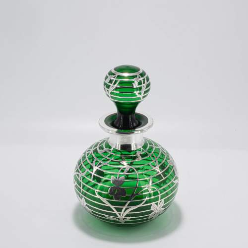 Art Nouveau Period Green Glass and Silver Overlay Scent Bottle image-3