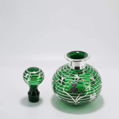 Art Nouveau Period Green Glass and Silver Overlay Scent Bottle image-4