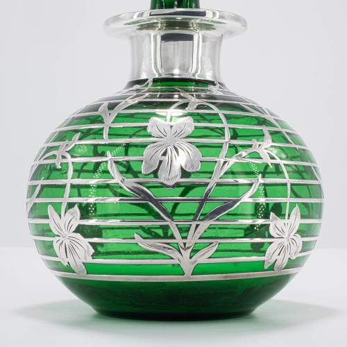 Art Nouveau Period Green Glass and Silver Overlay Scent Bottle image-5