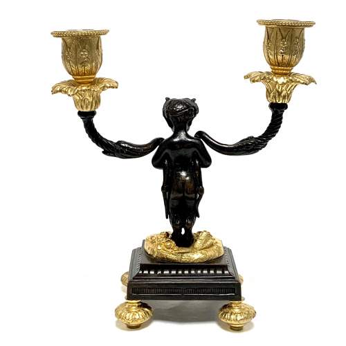 Pair of 19th Century Gilt and Patinated Bronze Putti Candlesticks image-3