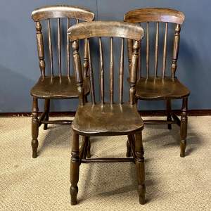 19th Century Set of Three Elm and Beech Kitchen Chairs