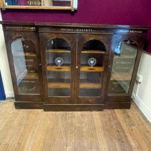 Late 19th Century Glazed Four Door Bookcase with Later Lettering