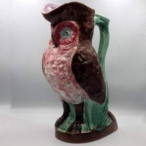 William Brownfield 19th Century Majolica Pottery Owl Pitcher Jug