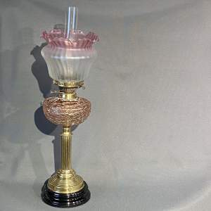 Antique Brass and Cranberry Glass Oil Lamp