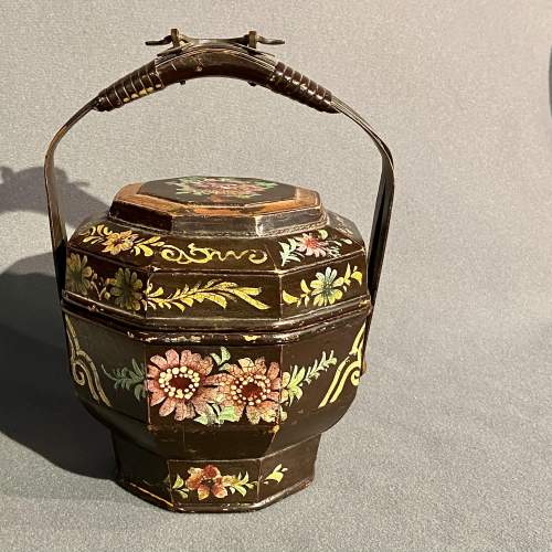 Chinese Hand Painted Bamboo Lidded Basket image-1