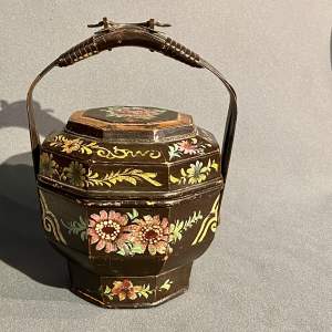 Chinese Hand Painted Bamboo Lidded Basket