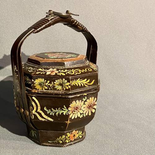 Chinese Hand Painted Bamboo Lidded Basket image-2