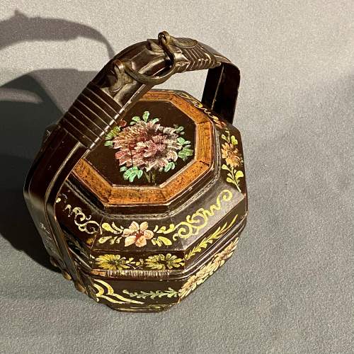Chinese Hand Painted Bamboo Lidded Basket image-3