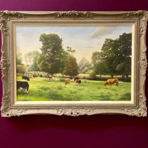Emily Charlesworth Oil on Canvas Painting of Cattle Grazing