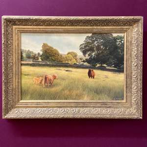 Emily Charlesworth Oil on Canvas Painting of Highland Cattle
