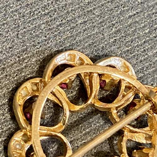Ruby and Seed Pearl 9ct Gold Brooch image-4