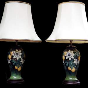 Moorcroft Pottery Passion Fruit by Rachel Bishop Pair of Lamps