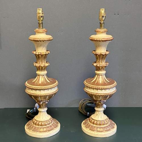 Pair of 20th Century Carved and Painted Wooden Lamps image-1