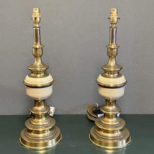 Pair of 20th Century Cream Painted and Brass Plated Lamps