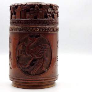 Chinese Antique Qing Dynasty Carved Bamboo Tea Caddy