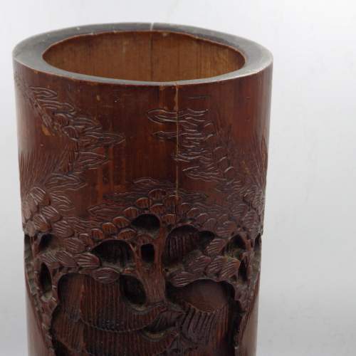 Chinese Antique Qing Dynasty Carved Bamboo Brush Pot image-2