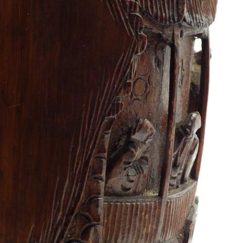 Chinese Antique Qing Dynasty Carved Bamboo Brush Pot image-3