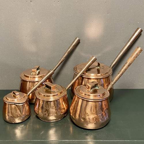 Georgian Set of Five Pot Belly Copper Pans image-1