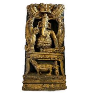 19th Century Carved Wooden Panel featuring Ganesh son of Shiva