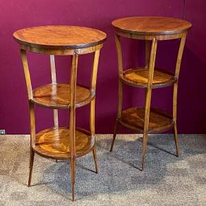 Pair of French Three Tier Burr Walnut Lamp Tables