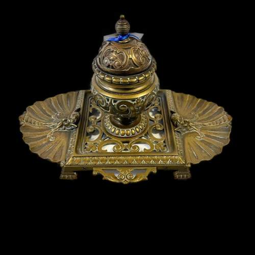 Heavy Unusual Brass Inkwell featuring Cobra Snakes and the Devil image-4