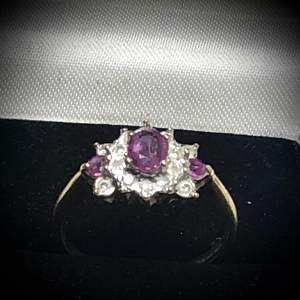 Vintage 9 ct Gold Ruby and Diamond Cluster Ring
