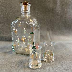 Vintage Danish Holmegaard Christmas Flask and Shot Glasses