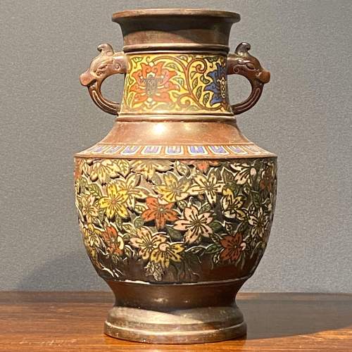 Early 20th Century Japanese Bronze and Champleve Enamel Vase image-1
