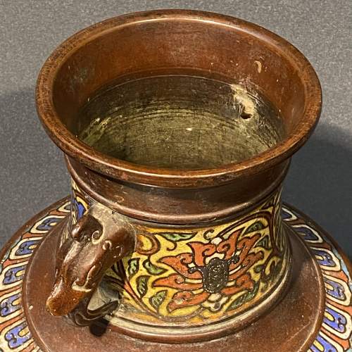 Early 20th Century Japanese Bronze and Champleve Enamel Vase image-4