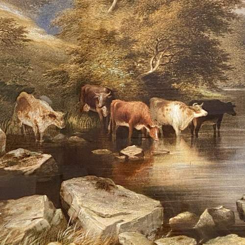 Watercolour of Cattle Watering on the Riverside image-2