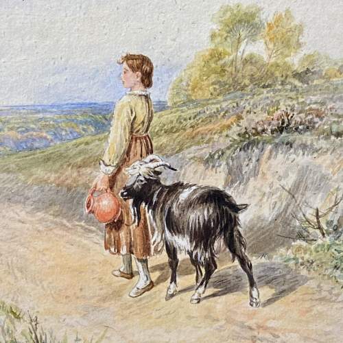 Watercolour of a Young Girl With Goat by Myles Birkitt Foster RWS image-2