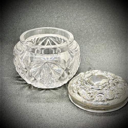 Circa 1906 Cut Glass Dressing Table Pot Jar with Silver Top image-4