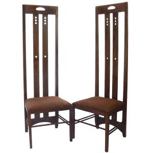 Solid Oak Charles Rennie Mackintosh Style Chairs - Set of Four