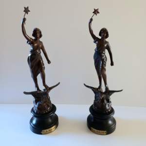 Antique Pair of French Spelter Art Nouveau Figures