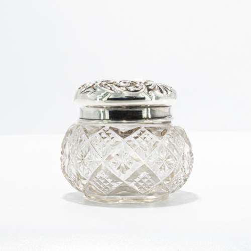 Antique Round Cut Glass and Silver Lidded Dressing Table Pot image-1