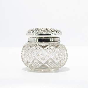 Antique Round Cut Glass and Silver Lidded Dressing Table Pot