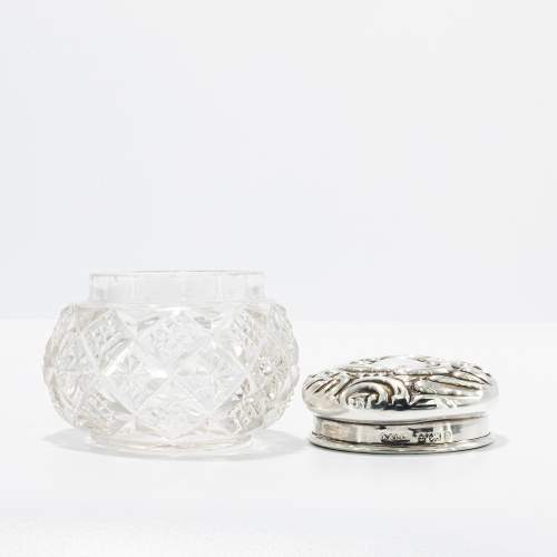 Antique Round Cut Glass and Silver Lidded Dressing Table Pot image-4